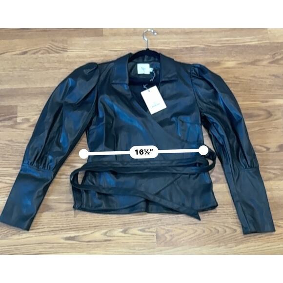 AJE. faux leather Idyllic Wrap Long sleeve Top in Color Black size 12 / Us 8 - Picture 8 of 16